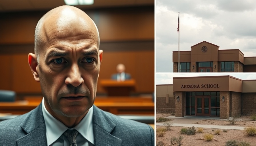 Arizona teacher indecent exposure incident composite image featuring a man, courtroom, and school.