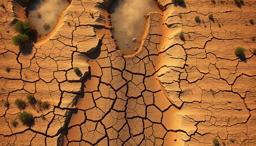 Aerial view of dry riverbed showing Texas water supply crisis.
