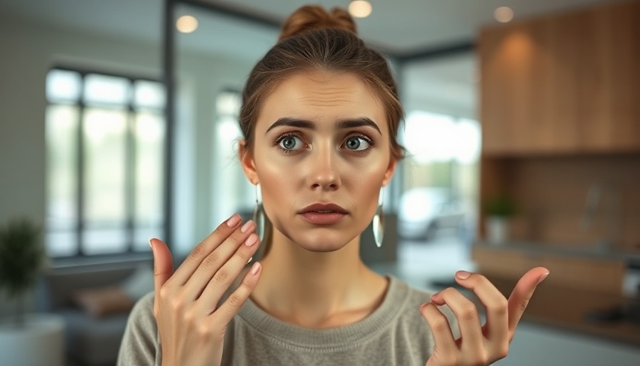 Young woman checks skin health concerns regarding air pollution.