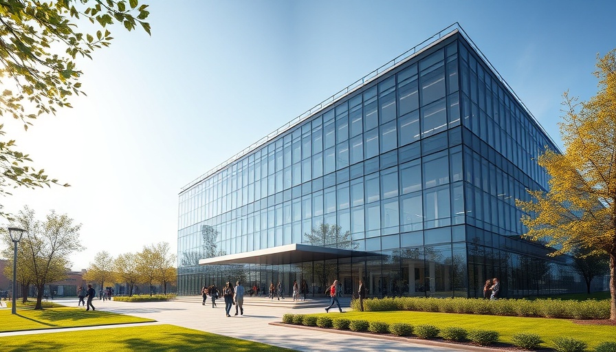 Modern corporate building in Dallas business district, sunny day.