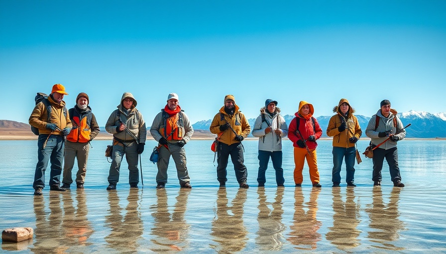 Group standing in water, impacts of hunger and starvation, outdoor setting.
