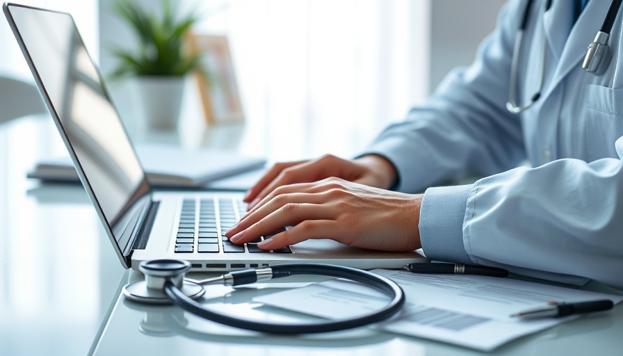 AI scribes reduce clinician burnout; hands typing near stethoscope.