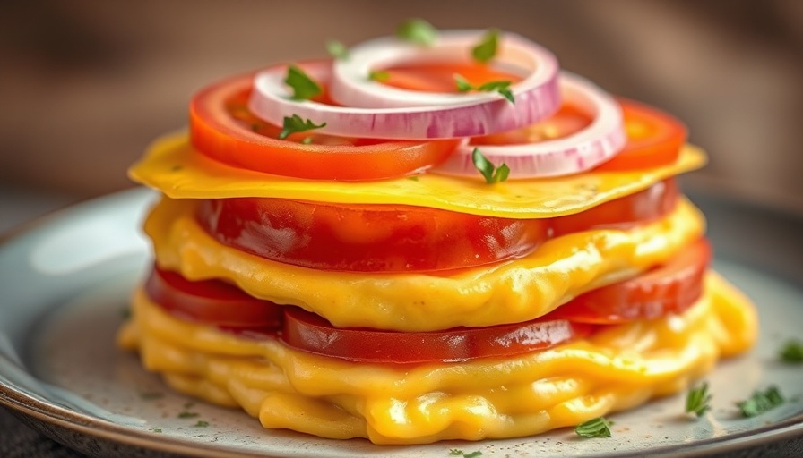 Earth-Friendly Eating: Vibrant layered vegetarian dish with fresh ingredients.