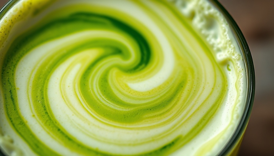 Close-up creamy matcha drink with frothy top, matcha drinks in Houston.