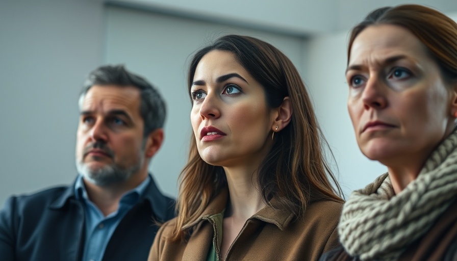 Three concerned individuals expressing uncertainty indoors.