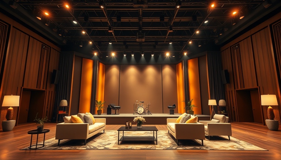 Elegant stage setup for Oprah Menopause Special, warm lighting.