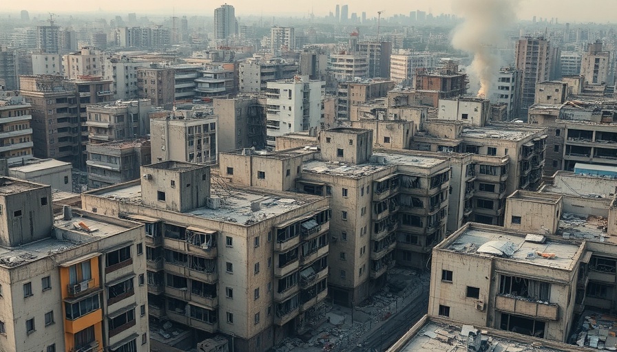 Israel strikes Beirut buildings with shell damage, dense urban landscape.