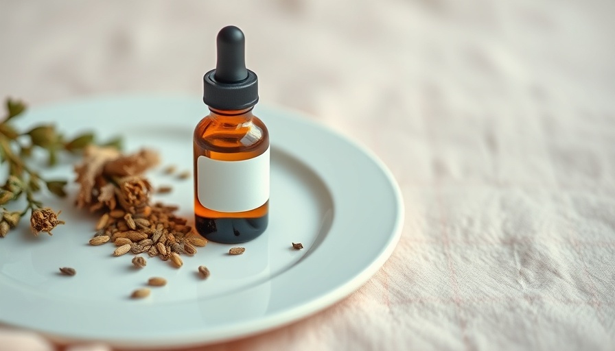 Herbal multivitamin tincture recipe with herbs on plate.