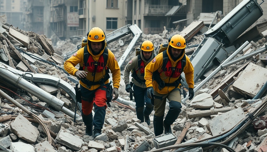 Rescuers search through debris in Myanmar earthquake aftermath.
