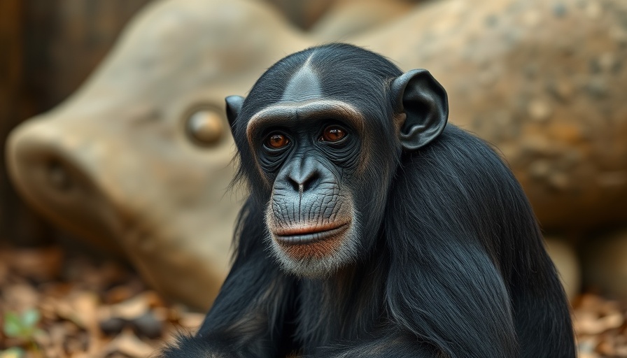 Chimpanzee contemplating with a unique expression in a natural setting.