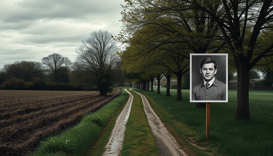 Rural scene with path and memorial photo in Fort Bend County.