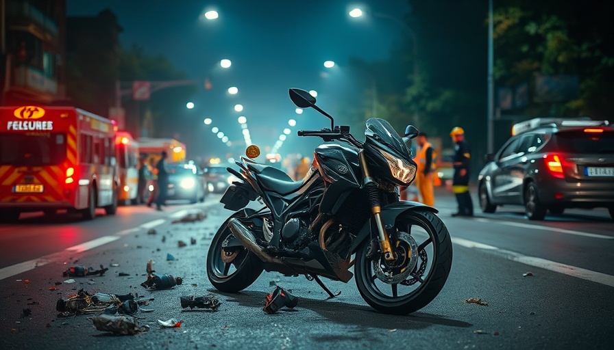 Scene of motorcycle crash with emergency response