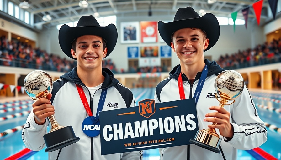 Texas athletes celebrate 2025 NCAA men's swimming championship win.