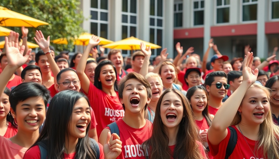 Crowd of University of Houston students celebrating Final Four.