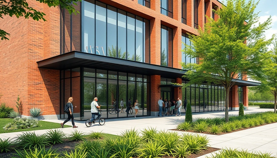 San Antonio River Authority expansion, modern building with glass and brick façade.