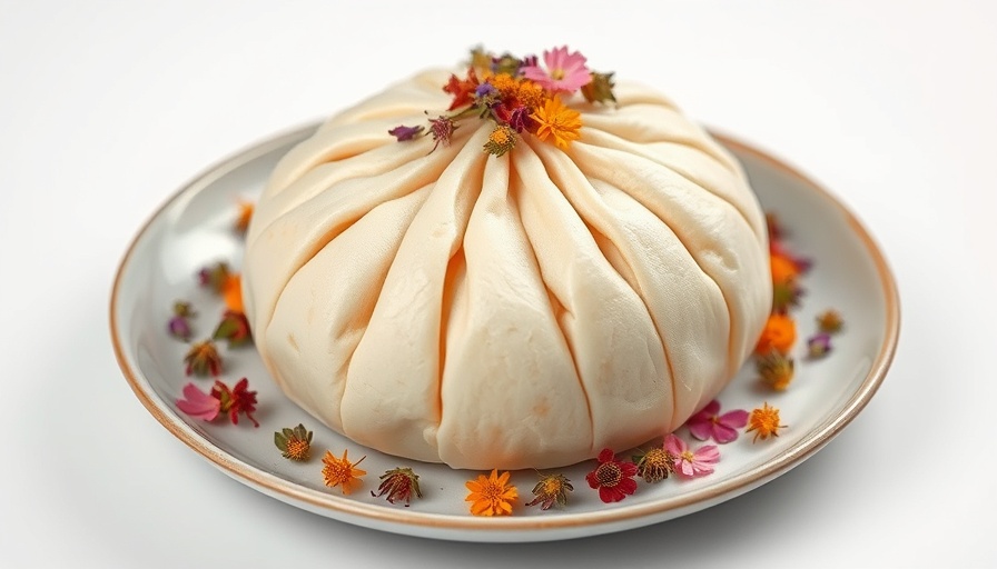 Exquisite gourmet bao bun with colorful floral garnish, San Antonio dining.
