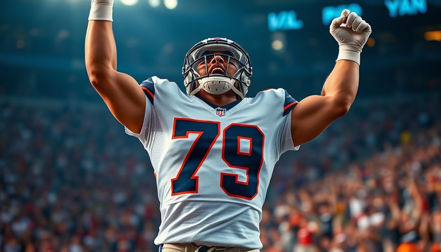 NFL player in number 79 jersey celebrates on the field.