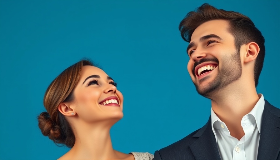 Elegant couple smiling warmly at each other during Sweeney and Powell reunion.