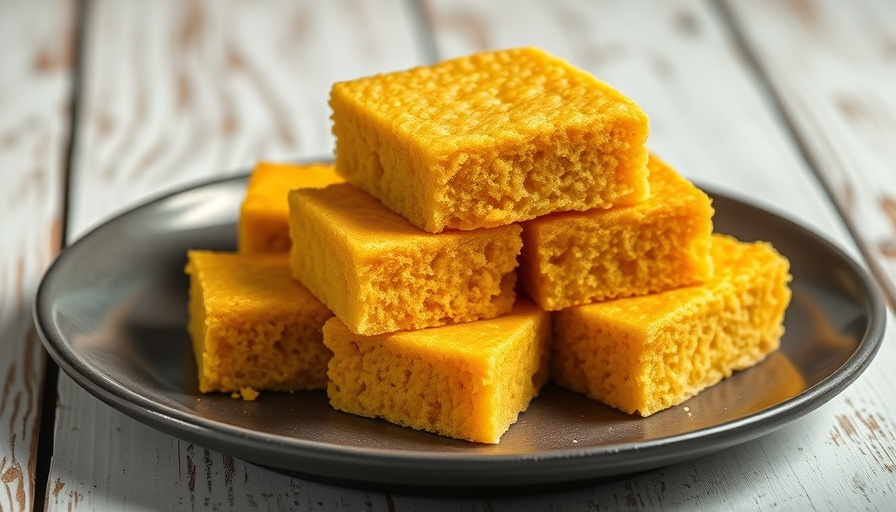 Golden buttermilk cornbread squares on a gray plate