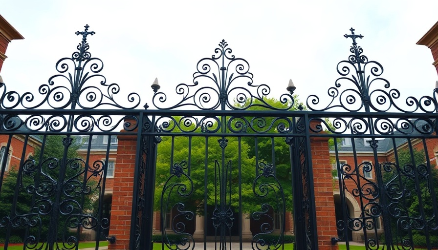 Ivy League university gates with ornate ironwork and brick pillars.
