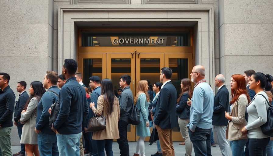 People waiting in line outside a government building for services related to health and wellness.