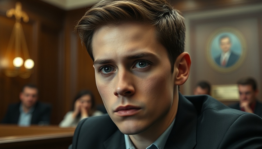 Young man at the Taymor Tay-K McIntyre Trial, serious expression, courtroom background.