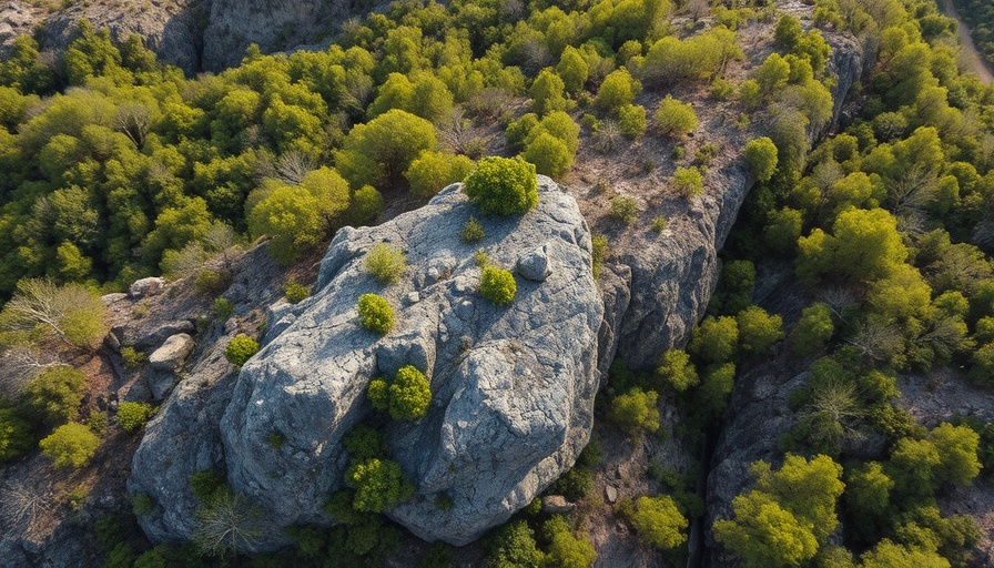 San Antonio breaking news today: aerial view of rocky terrain and foliage