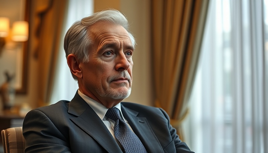 Contemplative man in suit during a tariff announcement.