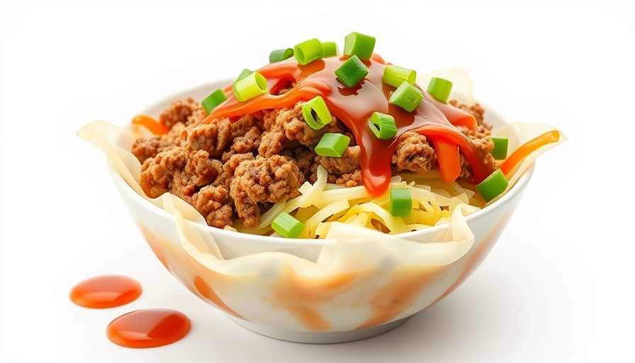Healthy egg roll in a bowl recipe with ground meat and veggies.