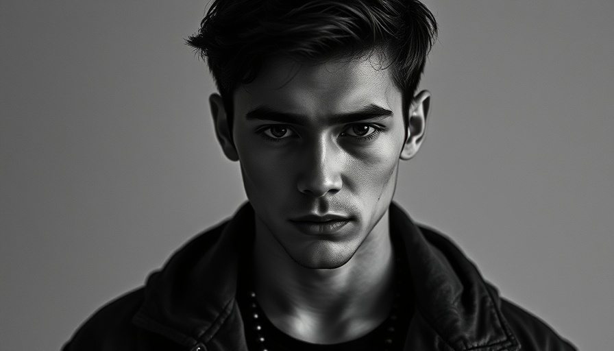 Moody black-and-white portrait of a young man wearing a jacket.