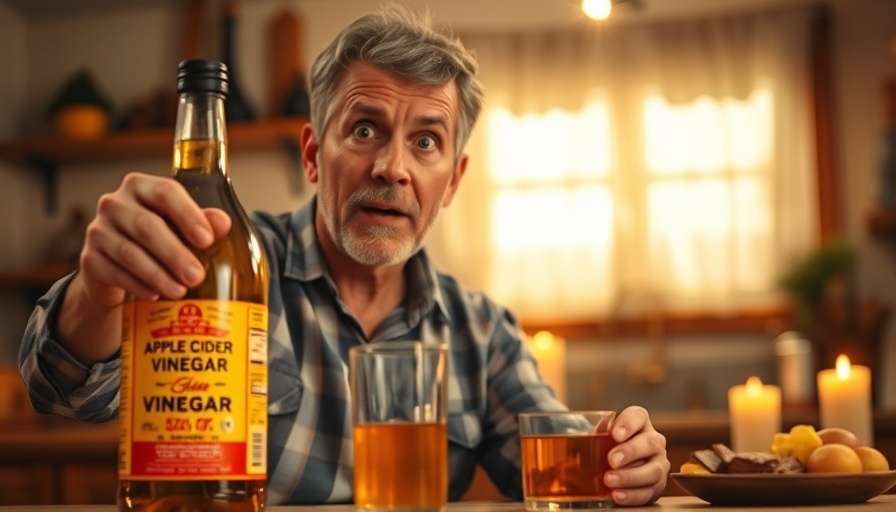 Surprised man with apple cider vinegar bottle, highlighting nighttime benefits.