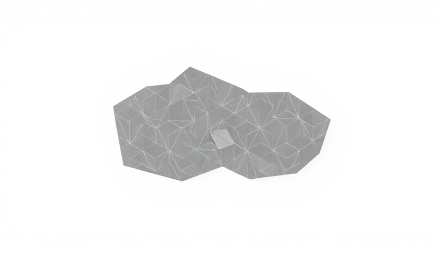 Abstract design with grey shape and white outlines against white background.