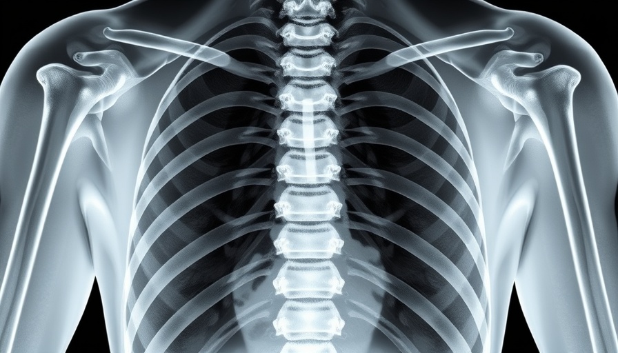 X-ray of thoracic spine highlighting vertebrae.