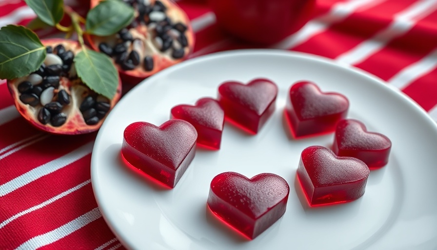 Heart-shaped beet gummies with pomegranate, energy boosting.