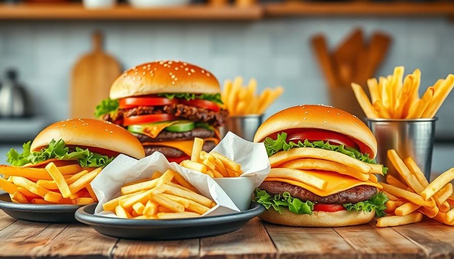 Western diet foods like burgers and fries on a table, linked to inflammation.