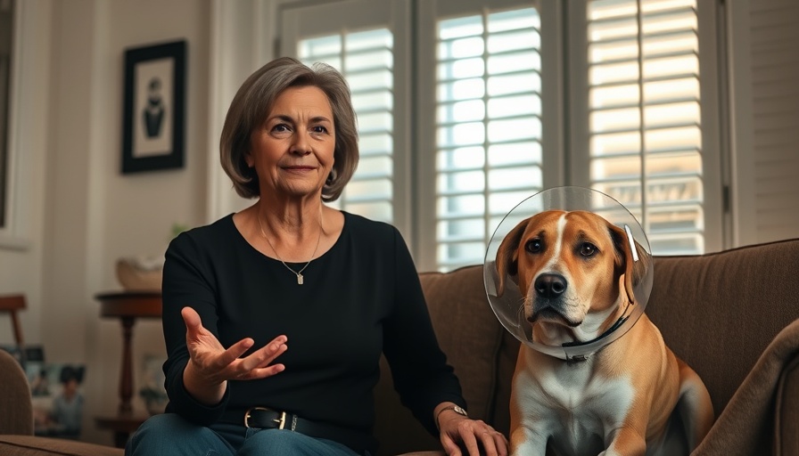 Florida woman with dog in protective cone, discussing rescue.
