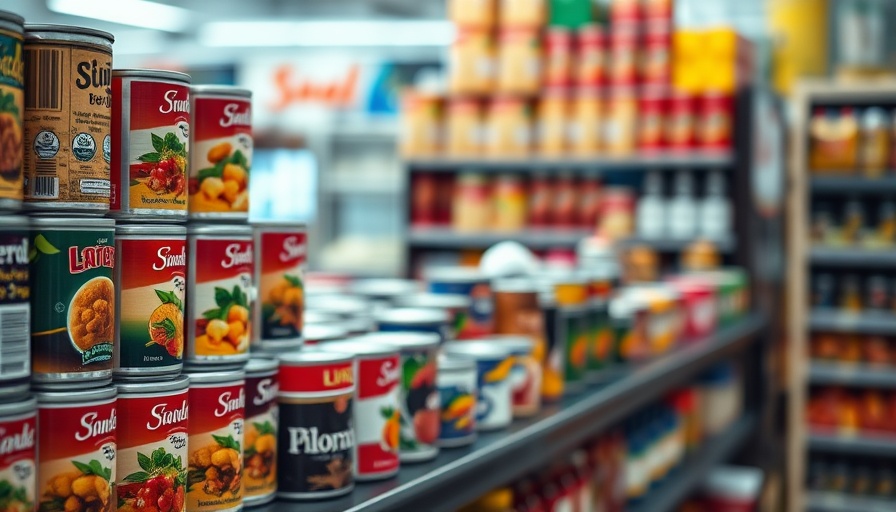 Varied canned goods on shelf showcasing potential tariff impact.