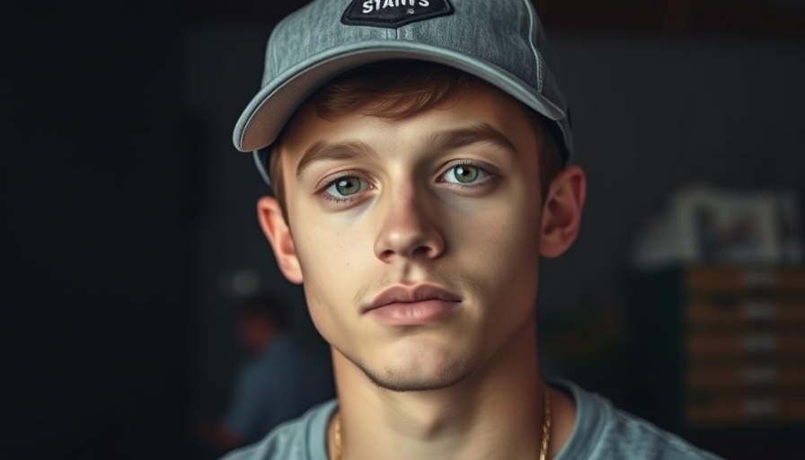 Young man with cap indoors, dimly lit setting.