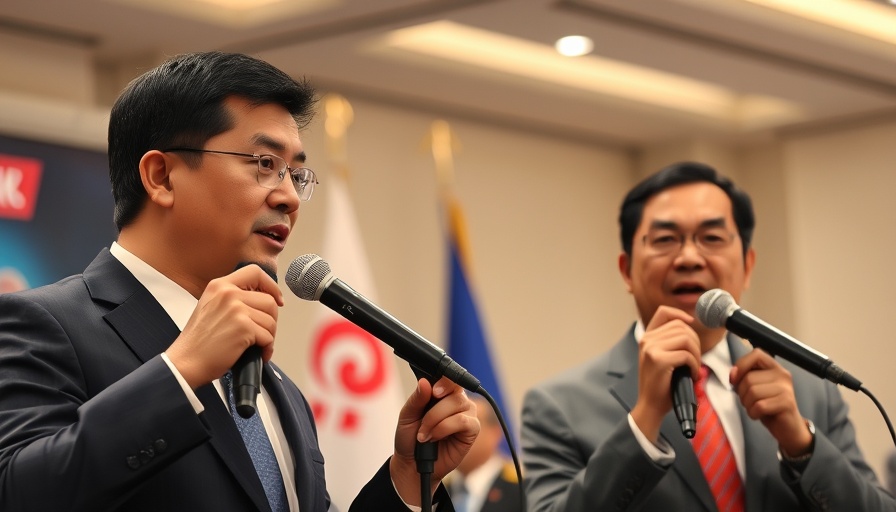 Two speakers at an event, engaging the audience.