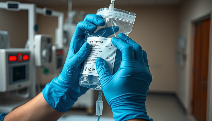 Preparing IV fluid bag in sterile hospital environment, health and wellness.