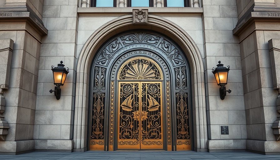 Entrance of Federal Trade Commission building, ornate metal door.