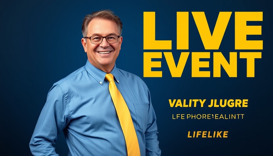 Confident middle-aged man promoting live event, Healthy Aging Insights tips.