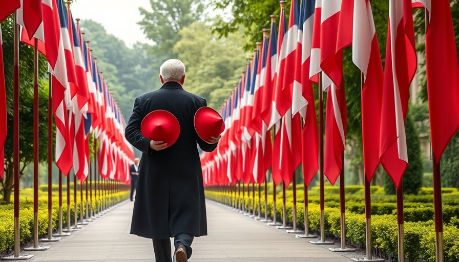 Impact of Trump tariff regime on economy depicted with flags and corridor.