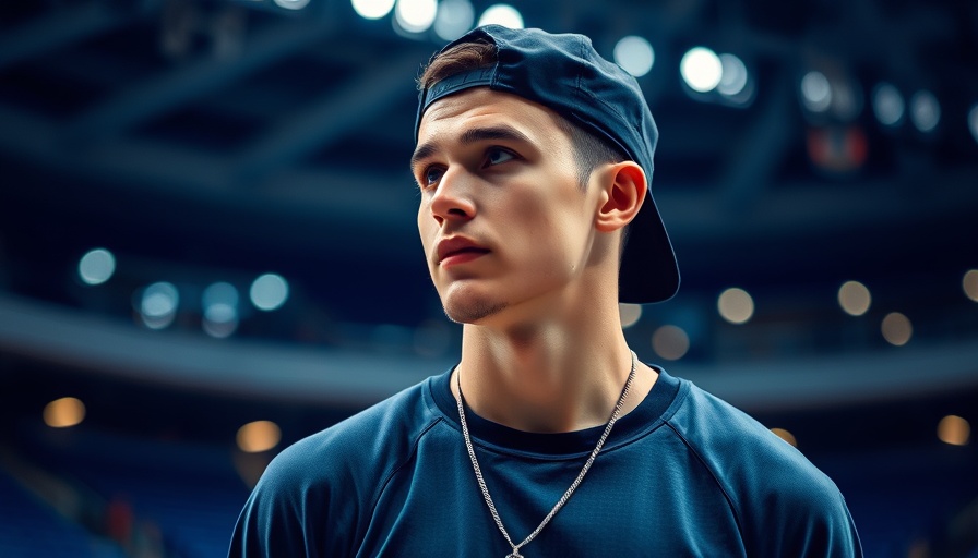 Athlete in black cap inside stadium