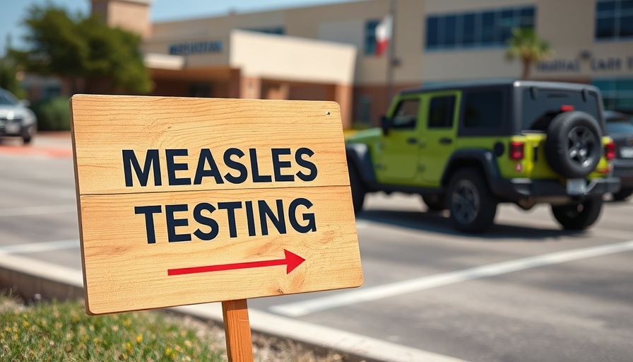 Measles outbreak testing sign at medical facility parking lot
