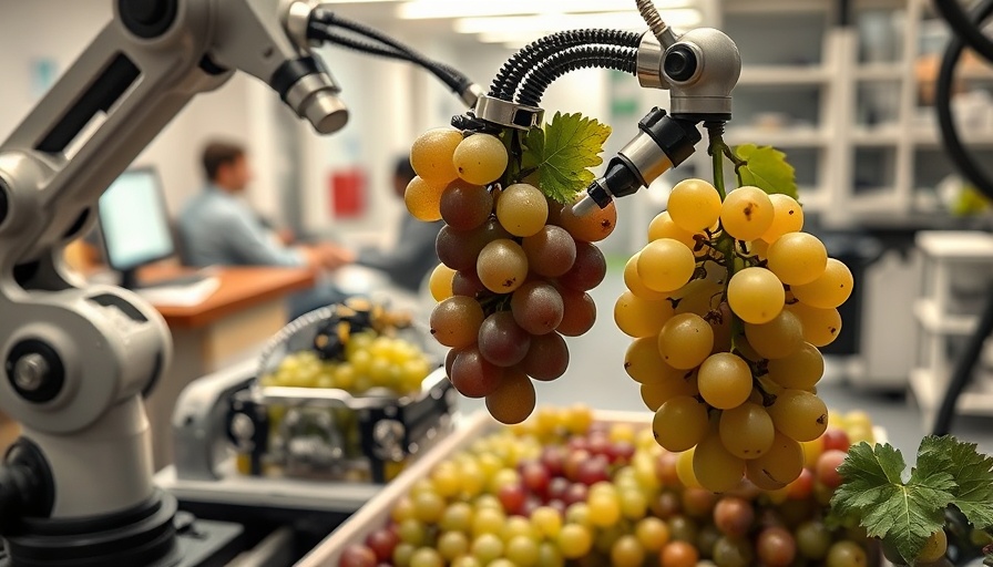 Mechanical arms handling grapes, showcasing DeepMind artificial intelligence advancements.