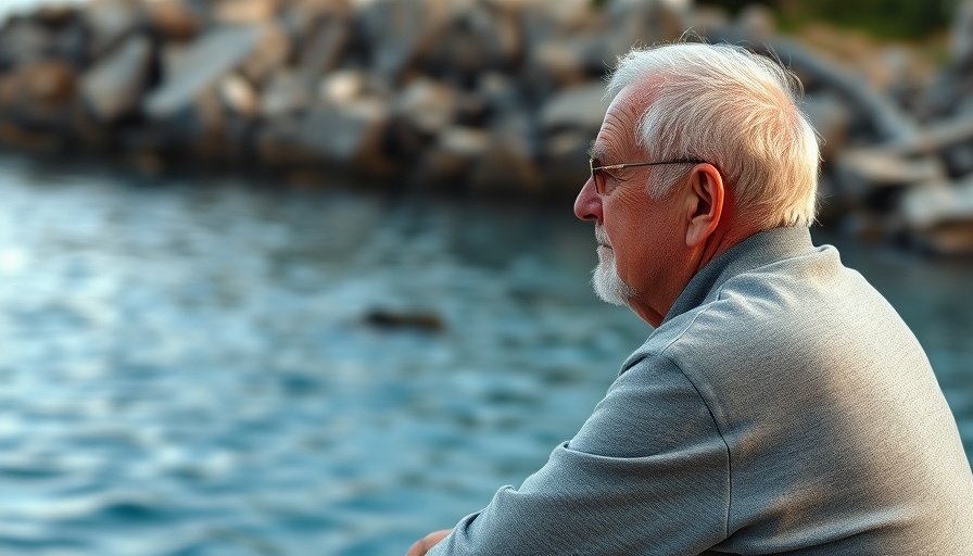 Elderly person by the sea reflecting on air pollution and brain health.