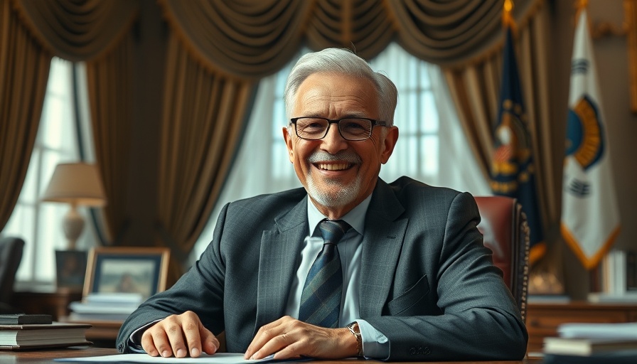 Confident man smiling in office, Trump Annual Physical Exam context