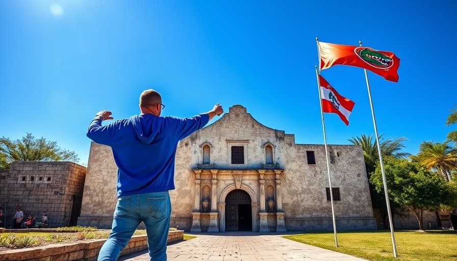 San Antonio Final Four scene at the Alamo with Florida Gators flag.