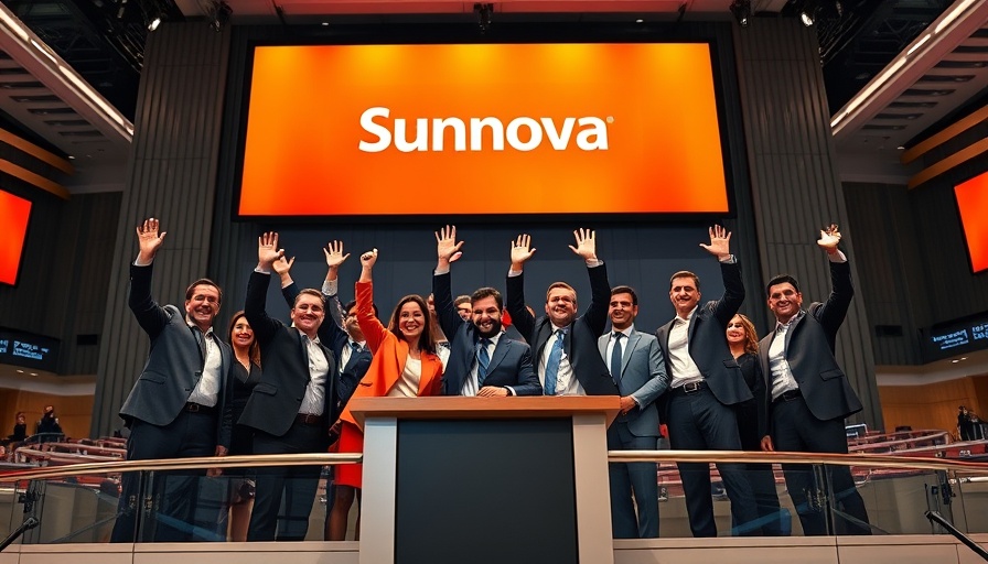 Sunnova NYSE compliance celebration at stock exchange podium.